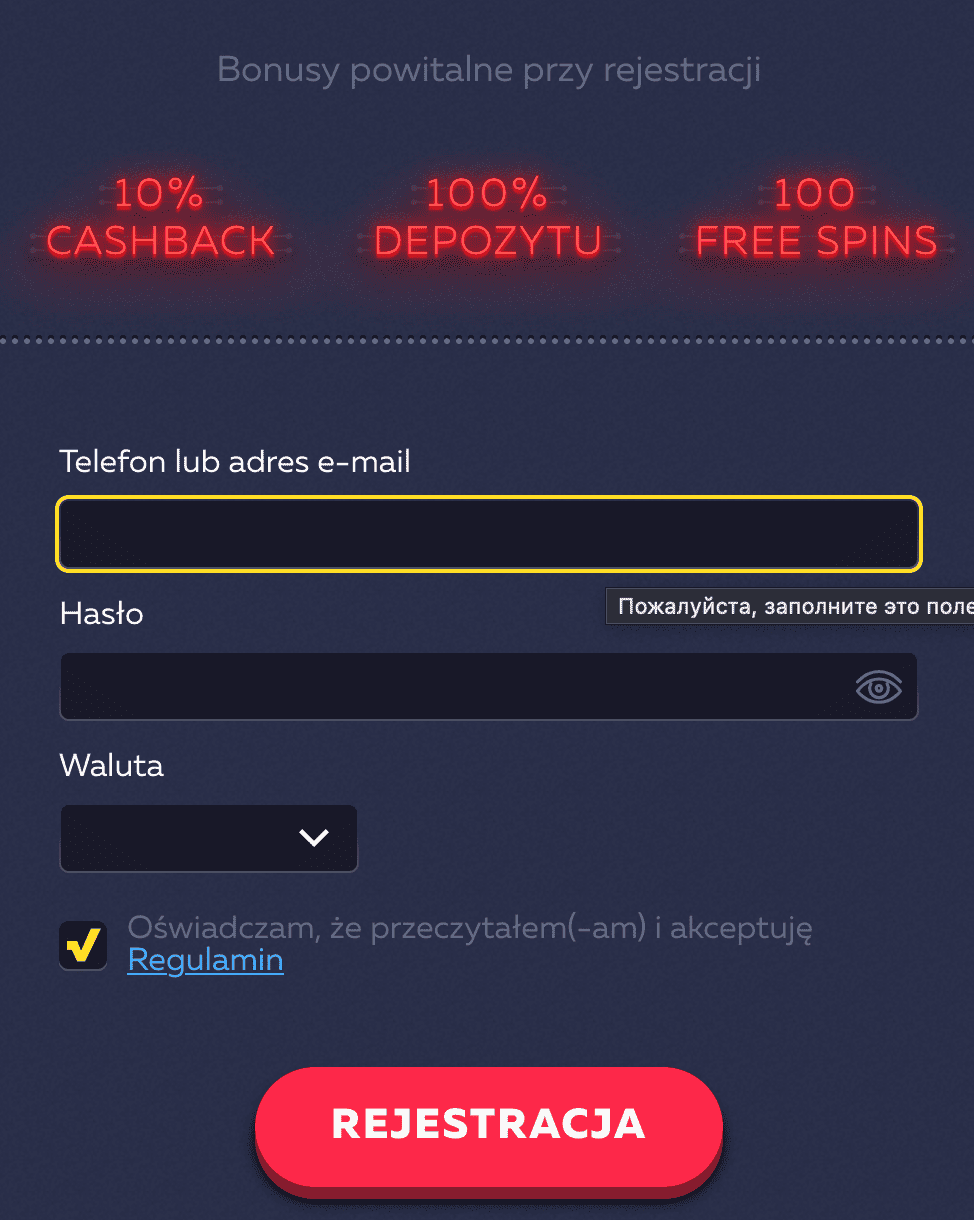 rejestracja w kasynie vavada